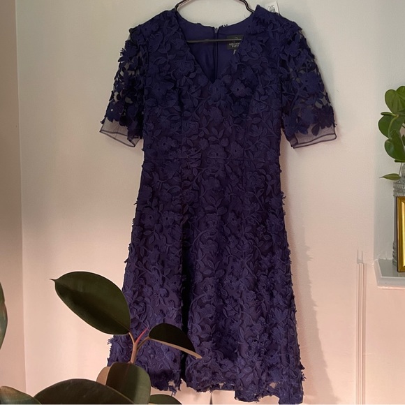 Adrianna Papell Dress, formal blue floral appliqué short dress, NWOT, size 2 - Picture 2 of 16